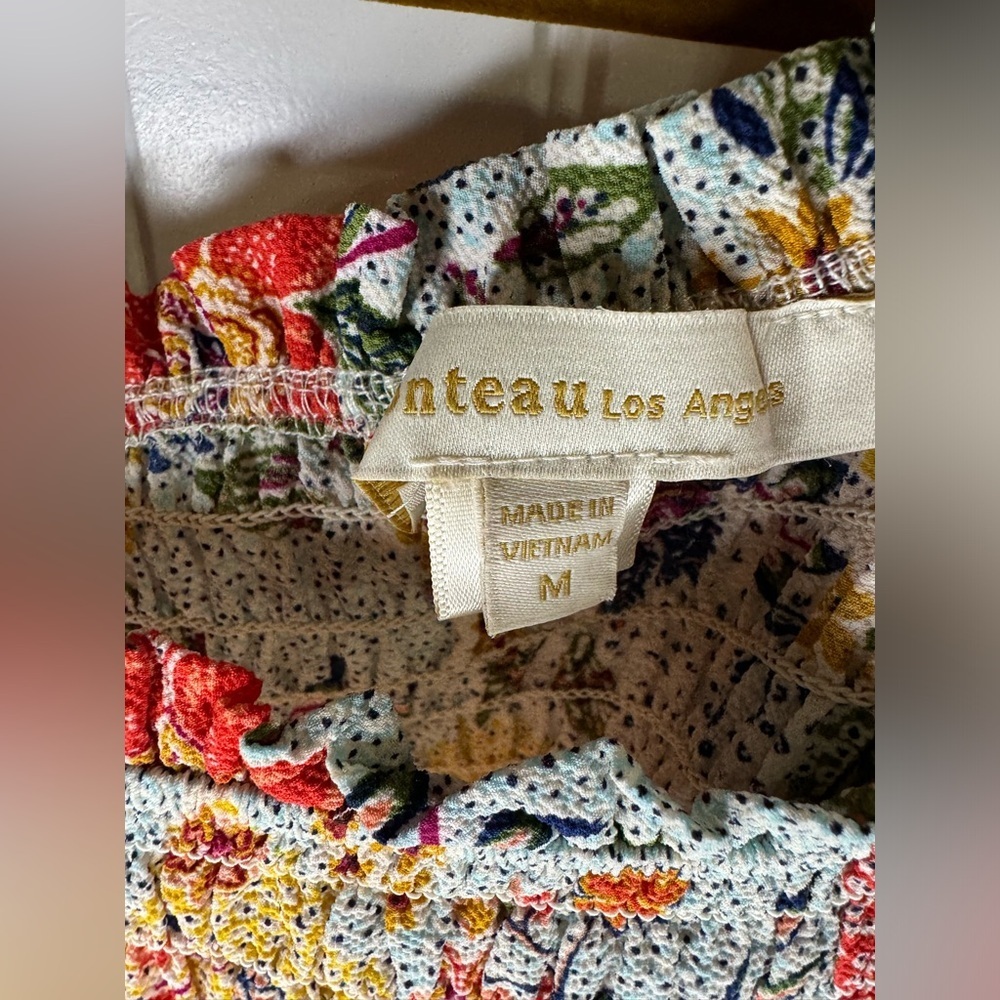 Monteau Multicolor Floral Patchwork Puff Sleeve C… - image 3